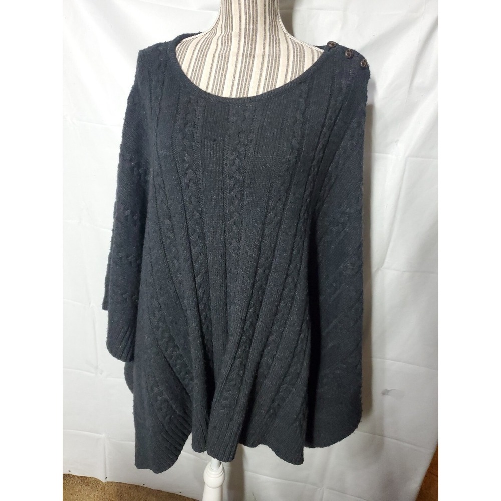 Kenar Wool Blend Knit Oversized Poncho Wrap Charcoal One Size‎ Fit Small-2XL